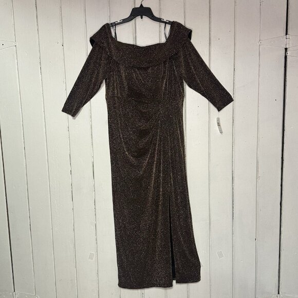 Alex Evenings Plus Size 16W Metallic Off-the-Shoulder Evening Dress Gown NWT - Picture 2 of 12